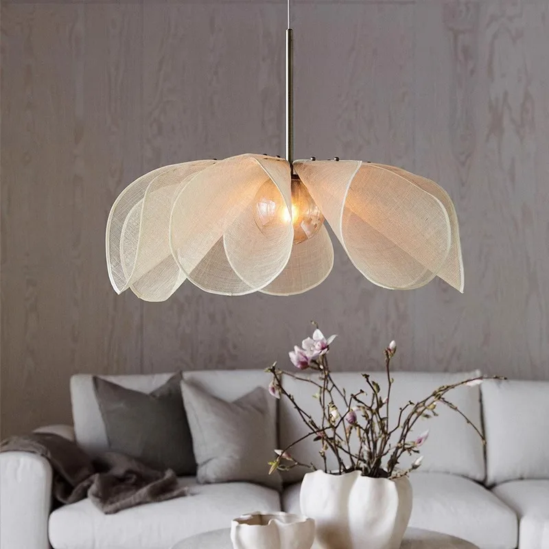 Wabi Sabi Vintage Fabric LED Ceiling Hanging luminous Pendant Light,Living Room Lamp,Restaurant