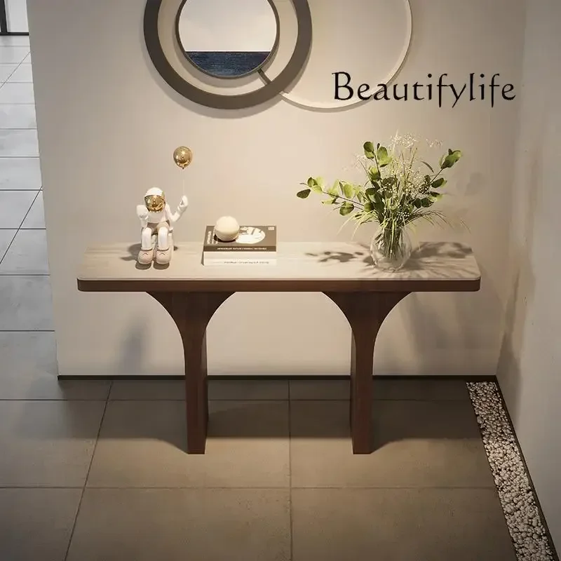 FD XX Travertine Rock Slab Entry Entrance Table High-end Feeling Living Room Corridor Aisle Opposite Door Solid Wood Entrance Pl