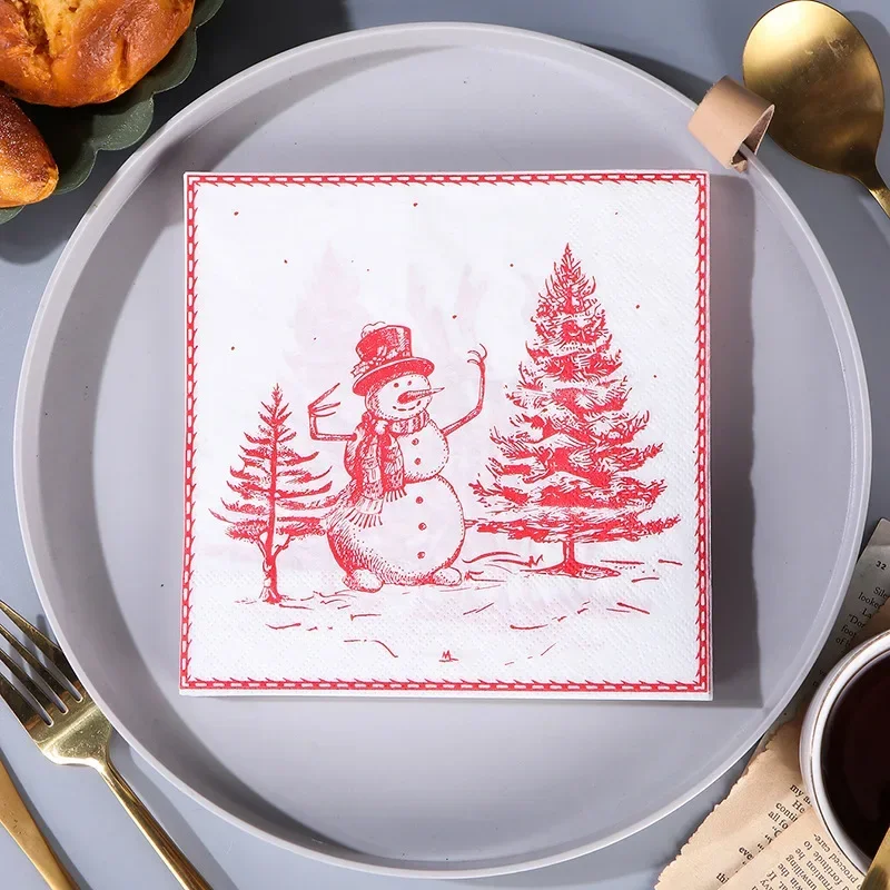 10/20pcs 33cm 2-Ply Red Christmas Tree Christmas Snowman Sketch Handkerchiefs Party Decoration Colorful Printed Paper Placemats