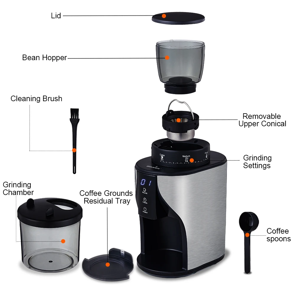 BioloMix Automatic Conical Burr Mill Coffee Grinder, with 31 Grind Settings for Espresso Turkish Coffee Pour Over