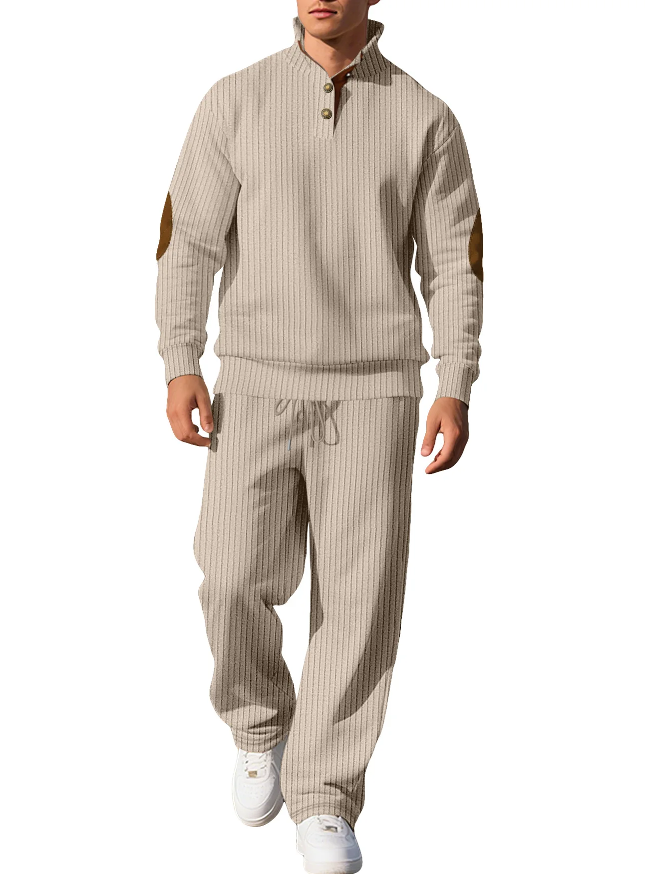 Immagine 5: Nuovo Set Casual Autunnale da Uomo 2 Pezzi: Maglione a Collo Alto in Maglia Jacquard e Pantaloni Lunghi, Outfit Versatile di Tendenza Americana ed Europea