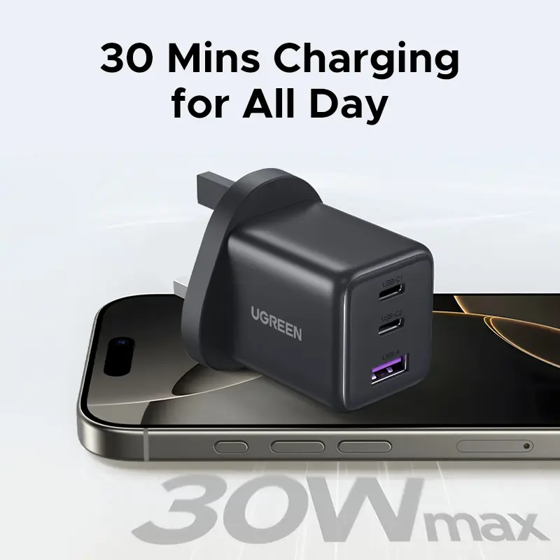 【UK Plug】UGREEN 20W 30W GaN Charger Mini PD 3.0 USB C Phone Charger For iPhone 16 15 14 Pro Samsung S25 Xiaomi Tablet iPad Air - 2