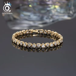 ORSA JEWELS 925 Silver Shiny 5mm Love Heart Shaped Tennis Chain Bracelet For Women Gift Zircon Bridal Party Accessories SB165