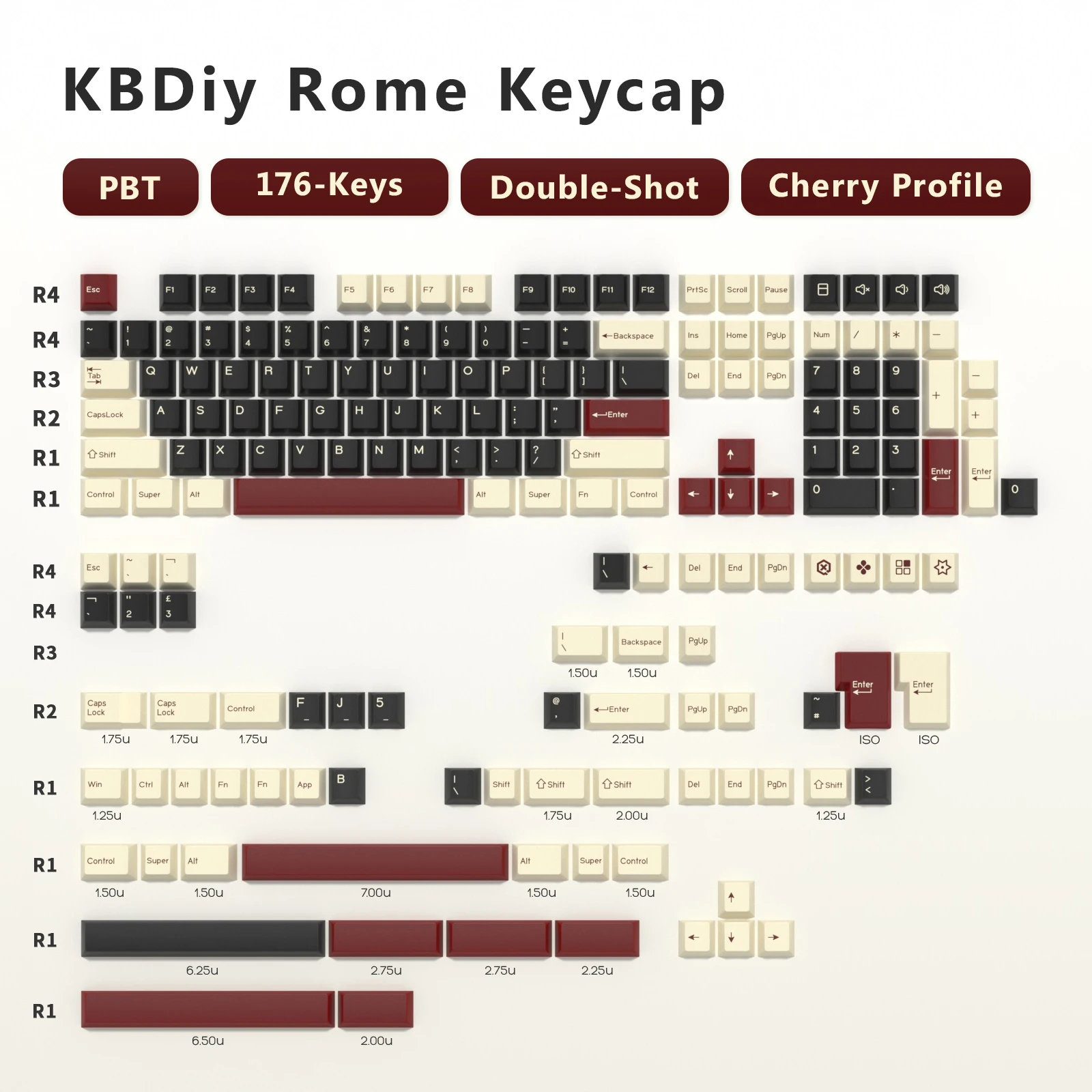 Imagem -02 - Kbdiy-gmk Rome Keycap Perfil Cereja Double Shot Pbt Iso Gamer Kit Teclado Mecânico Gaming Point Retro