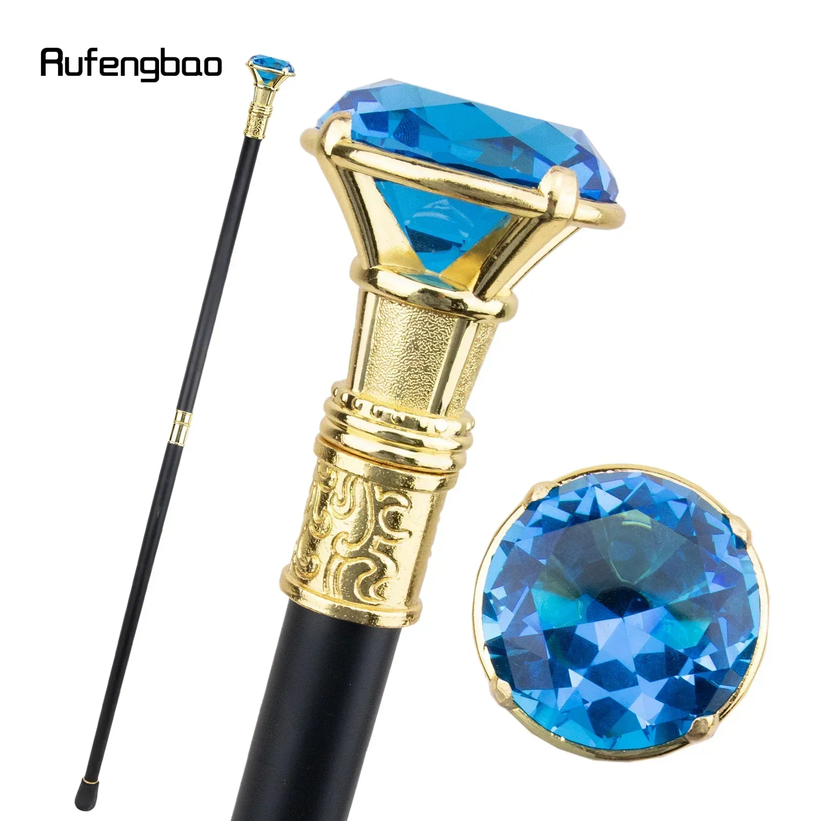 Blue Diamond Type Golden Walking Cane Fashion  Decorative Cane For Halloween For Cosplay And Parties, For Cosplay & Party
