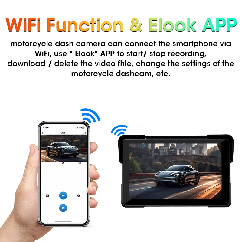Portable 7 inch IP67 Waterproof 2K Motorcycle Navigation GPS Wireless Carplay Android Auto Drive Recorder Moto DVR Monitor WIFI image 6