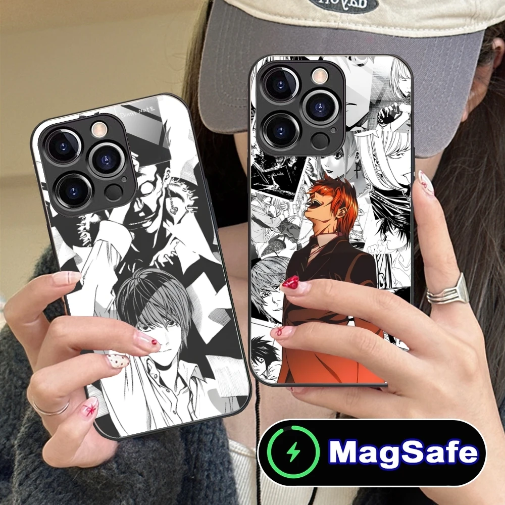 Funda de teléfono móvil Death Note Kira Light, cubierta de vidrio de carga inalámbrica MagSafe para iPhone 16, 15, 14, 13, 12, 11 Pro Max Plus Mini