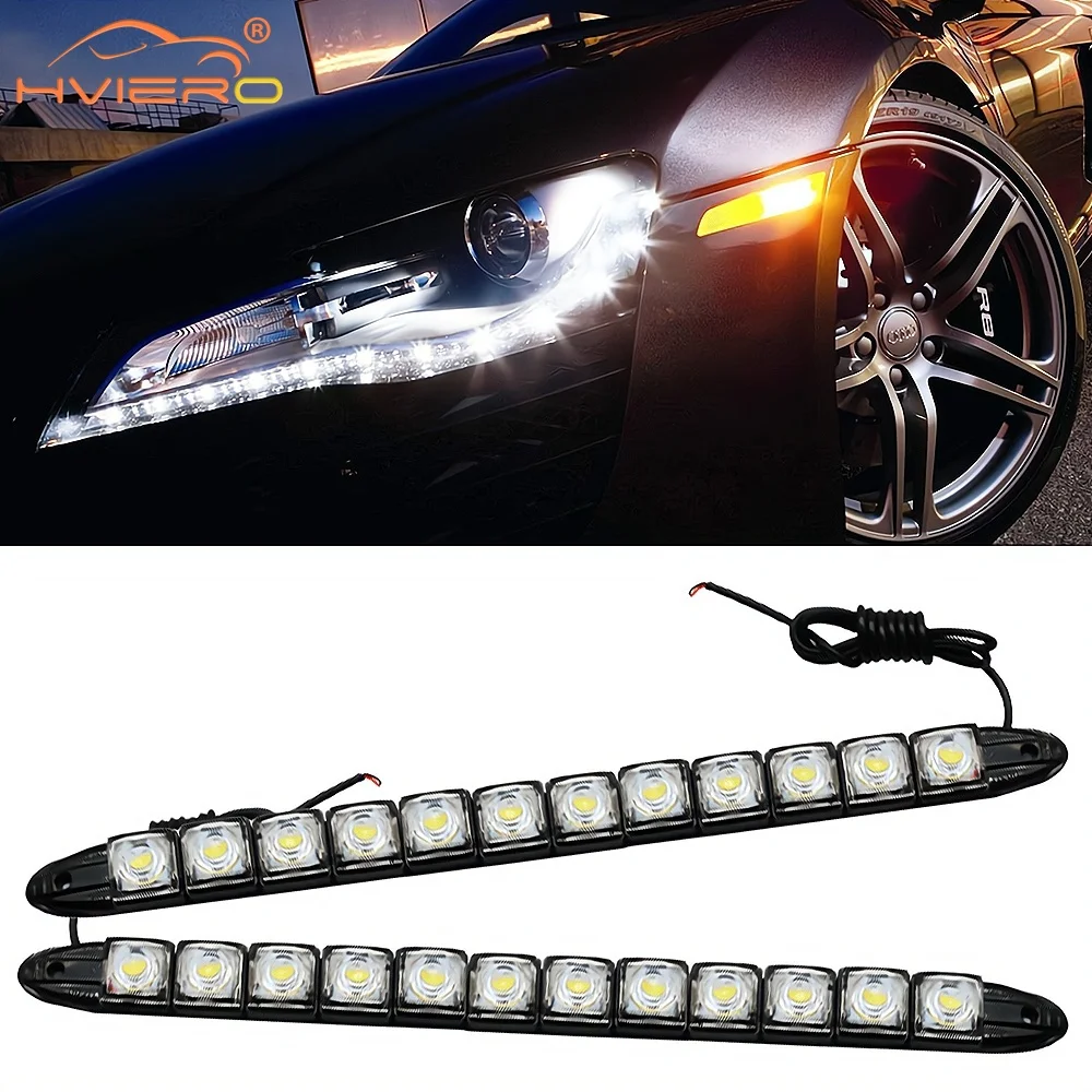 

2Pcs Auto Lamp Car Daytime Running Light Turn Led 12LED Waterproof Day White Signal HeadLamp Parking Bulb Fog DC 12V Modify