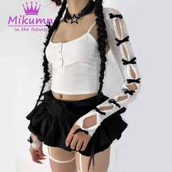 Mikumn Harajuku Y2k Girls Cute Bow Fingerless Gloves Women Gothic Lolita Jk Lace Shawl Long Sleeve Elastic Mesh Punk Gloves