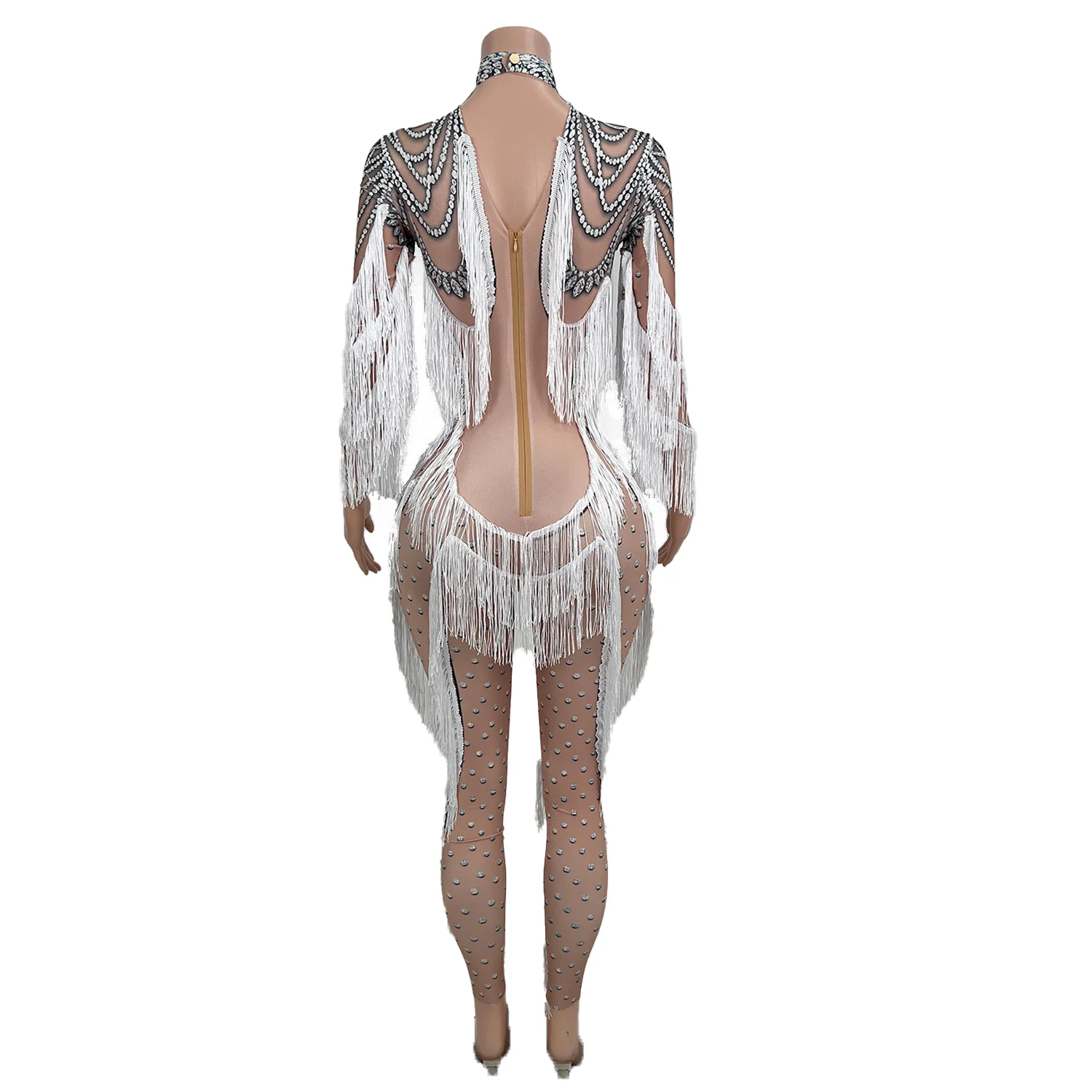 Nightclub Party Tassel Tight Fitting Sexy Jumpsuit Night Club Dance Stage Performance Wear Party Show Dress-up Outfit Huichen
