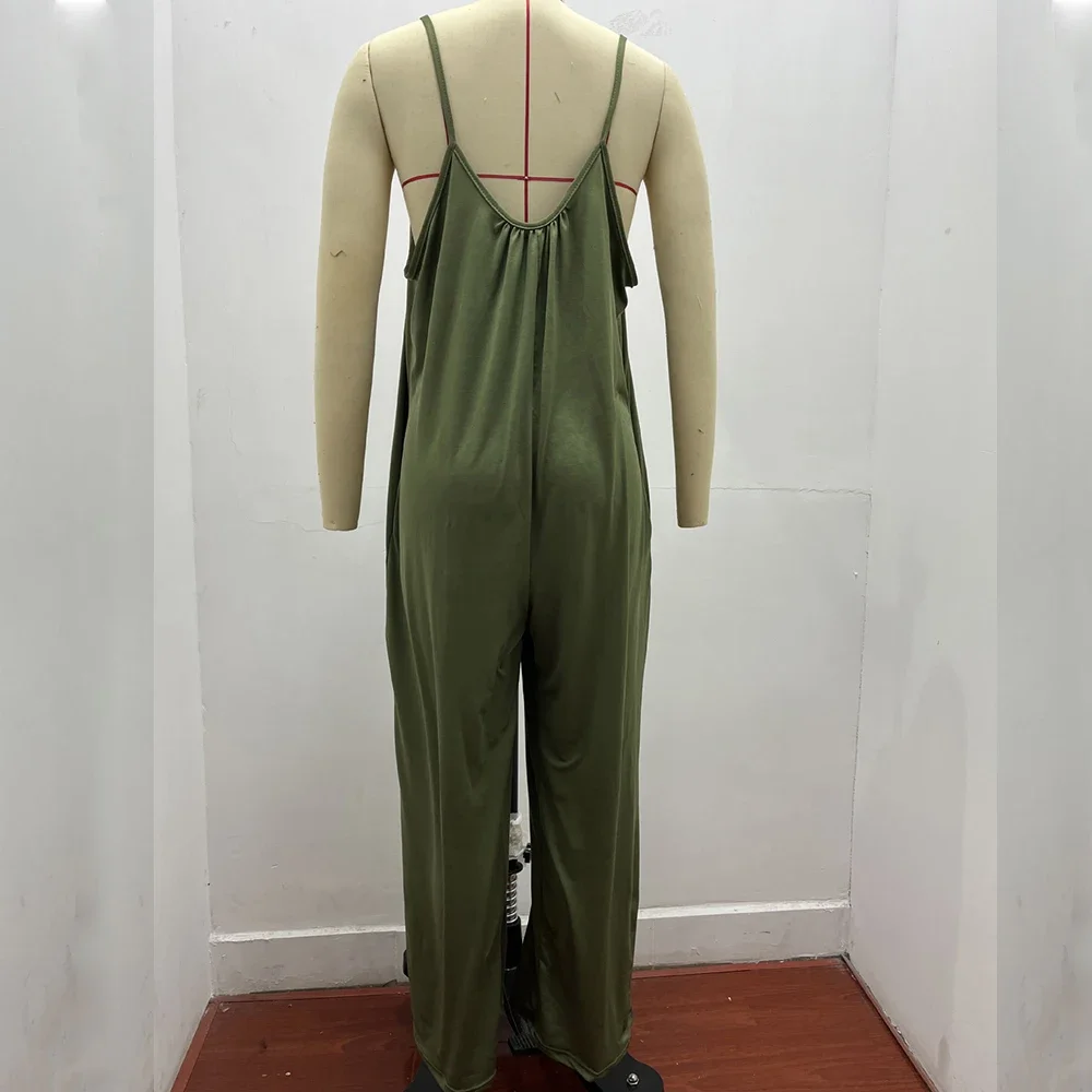 Casual Suspender Overalls for Women Sleeveless Straps Jumpsuits Summer Wide Leg Loose Rompers Long Pants Ladies Casual Jumpsuit