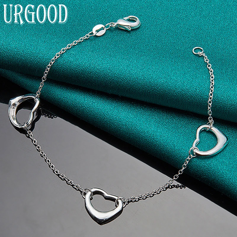 

925 Sterling Silver Three Hearts Chain Bracelet For Women Men Party Engagement Wedding Fashion Jewelry