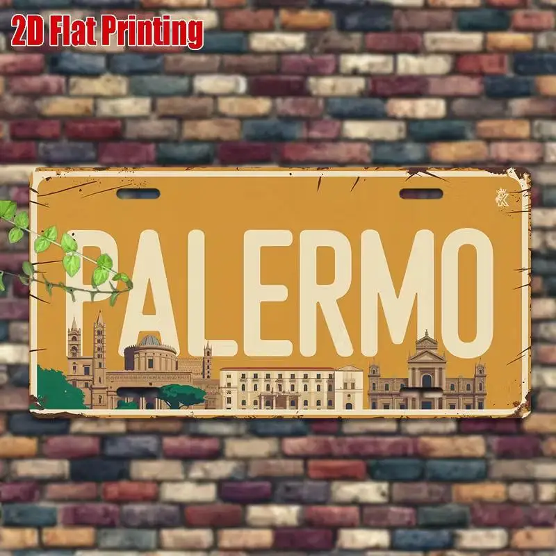 2D Flat - 1pc Vintage Metal Sign from Palermo, Italy - Emblem of The Sicily Region And Colors of The Italian Flag, Large Size 11