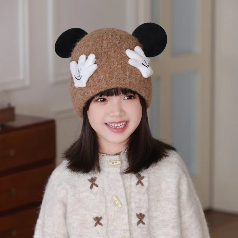 الأطفال الكرتون لطيف ميكي الأذن حماية قبعة لينة القطن اصطف البلوز قبعة الشتاء في الهواء الطلق الدافئة والباردة واقية محبوك قبعة