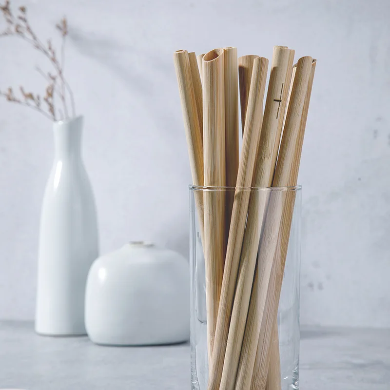 10Pcs 20cm Reusable Bamboo Straws Eco-friendly Bar Party Drinking Straw with Cleaning Brush Natural Bamboo Cocktail Straws