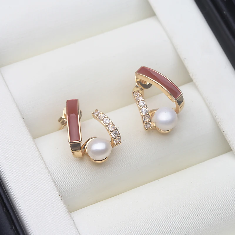 

Свадебные красные серьги с натуральным пресноводным серебром 925, маленькие серьги-гвоздики с жемчугом, подарок на день рождения для девочек, белый, розовый, фиолетовый