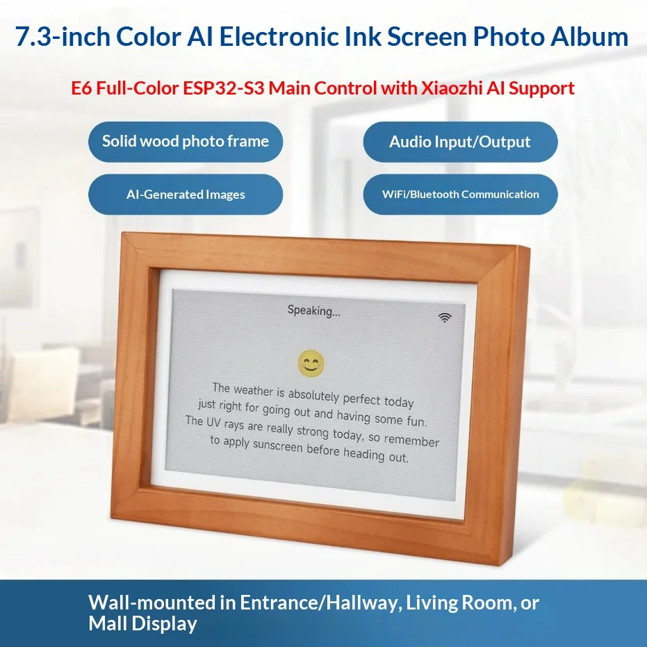 Esp32-S3 7.3inch Color E-ink Screen Development Board Smart Digital Calendar Meal Task Planning Rewards Solid Wood PhotoPainter