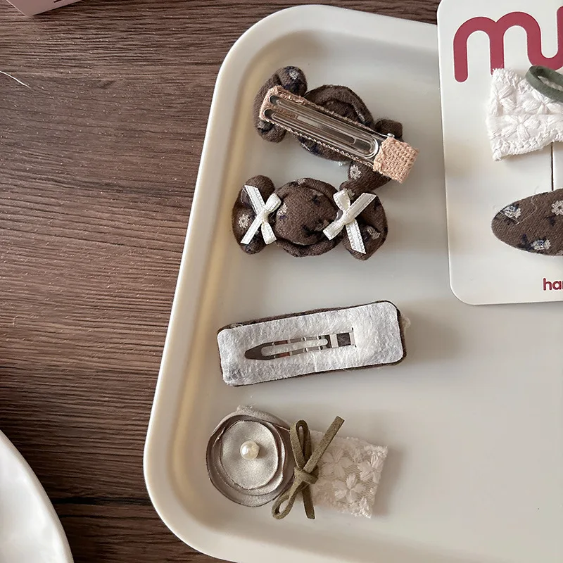 جديد الكورية الحلو القهوة الأزهار الدانتيل الأطفال الانفجارات القوس دبوس الشعر الفتيات النساء أغطية الرأس أدوات تصفيف الشعر الملحقات #3