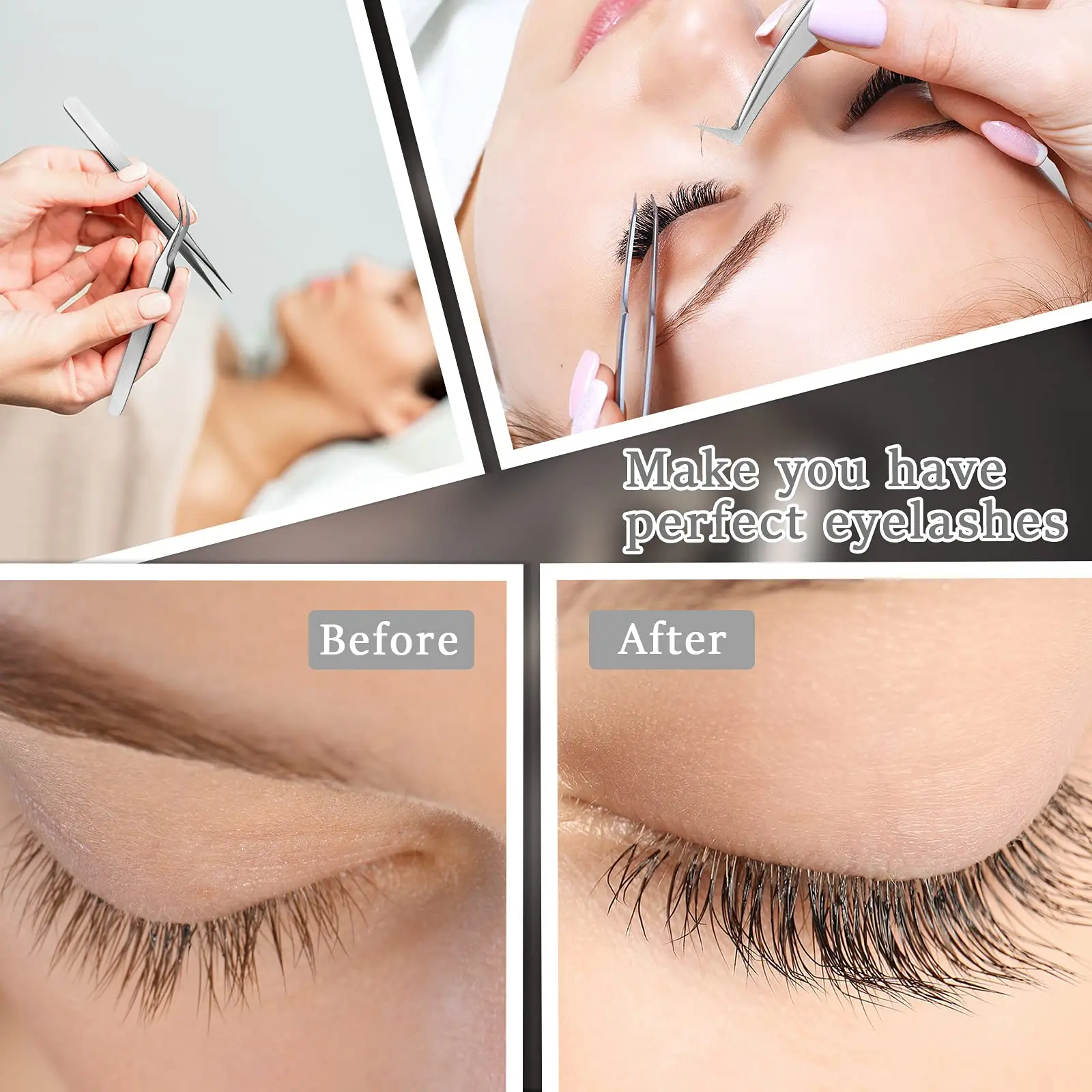 1 Stück/5 Stück Pinzette für Wimpernverlängerungen, gerader und gebogener Edelstahl, individuelles Volumen, Isolationspinzette mit Box