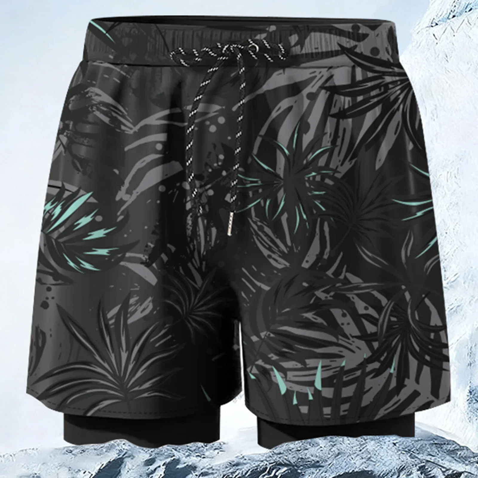 Men Quick Dry Double Layer Boxer Swim Trunks with Mesh Liner for Pool Beach Hot Spring Swimming Training Water Sports
