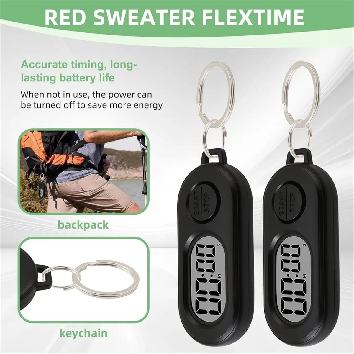 Multi-use Gear 2 Pack Mini Digital Timer Keychain, Portable Countdown Timer and Stopwatch with LCD Display, Small Clip-on Pocket