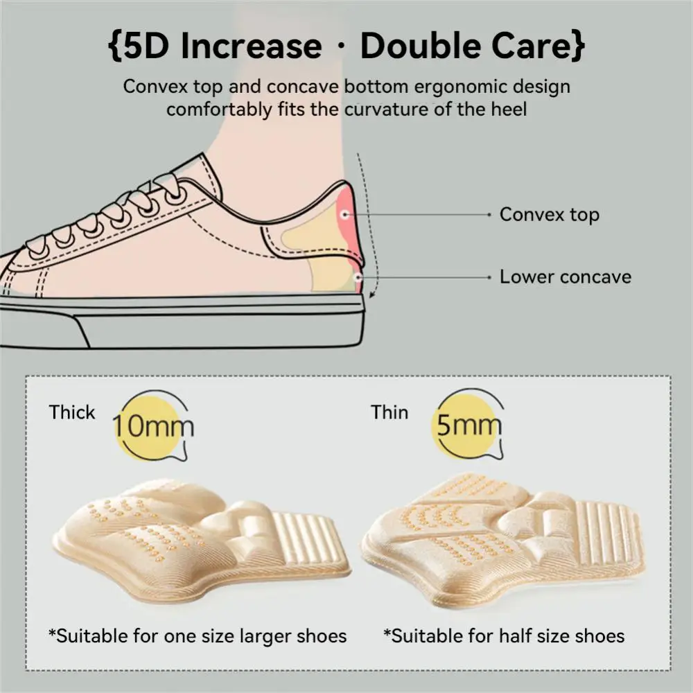 Heel Protector 1pair 5mm/10mm Pain Relief Non-slip Adhesive Shoes Accessories Heel Stickers Soft Adjustable Anti-wear Anti Slip