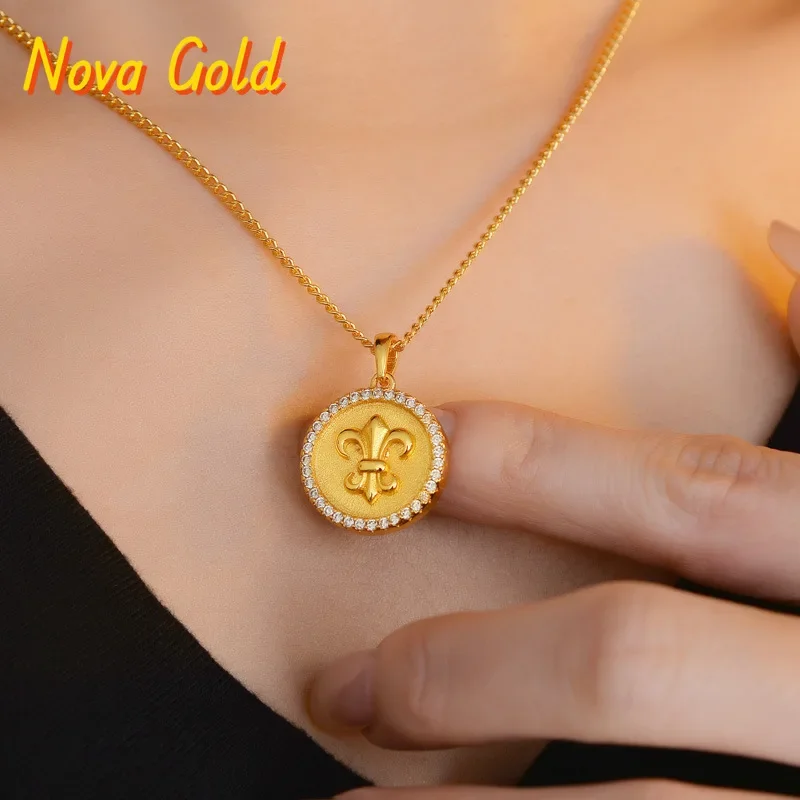 

Кулон-подвеска NovaGlod 9999 из настоящего золота 24K с бриллиантом в форме ириса для женщин, нишевый легкий люксовый кулон, придающий элегантность, подарок на день рождения подруге