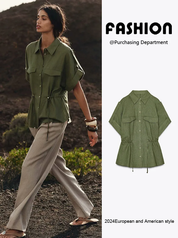 Nuovo 2025 Estate Donna Faionable Fibra mista Sciolto Lungo Colletto Sve irt Bottone singolo Versatile Pendolarismo Sle Premiu...