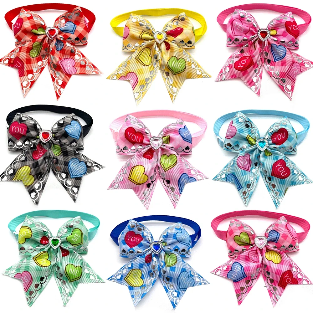 50 Pcs Valentine's Day Pet Dog Collar Small Dog Holiday Bow Tie Pet Dog Party Grooming Products Love Heart Bow Tie