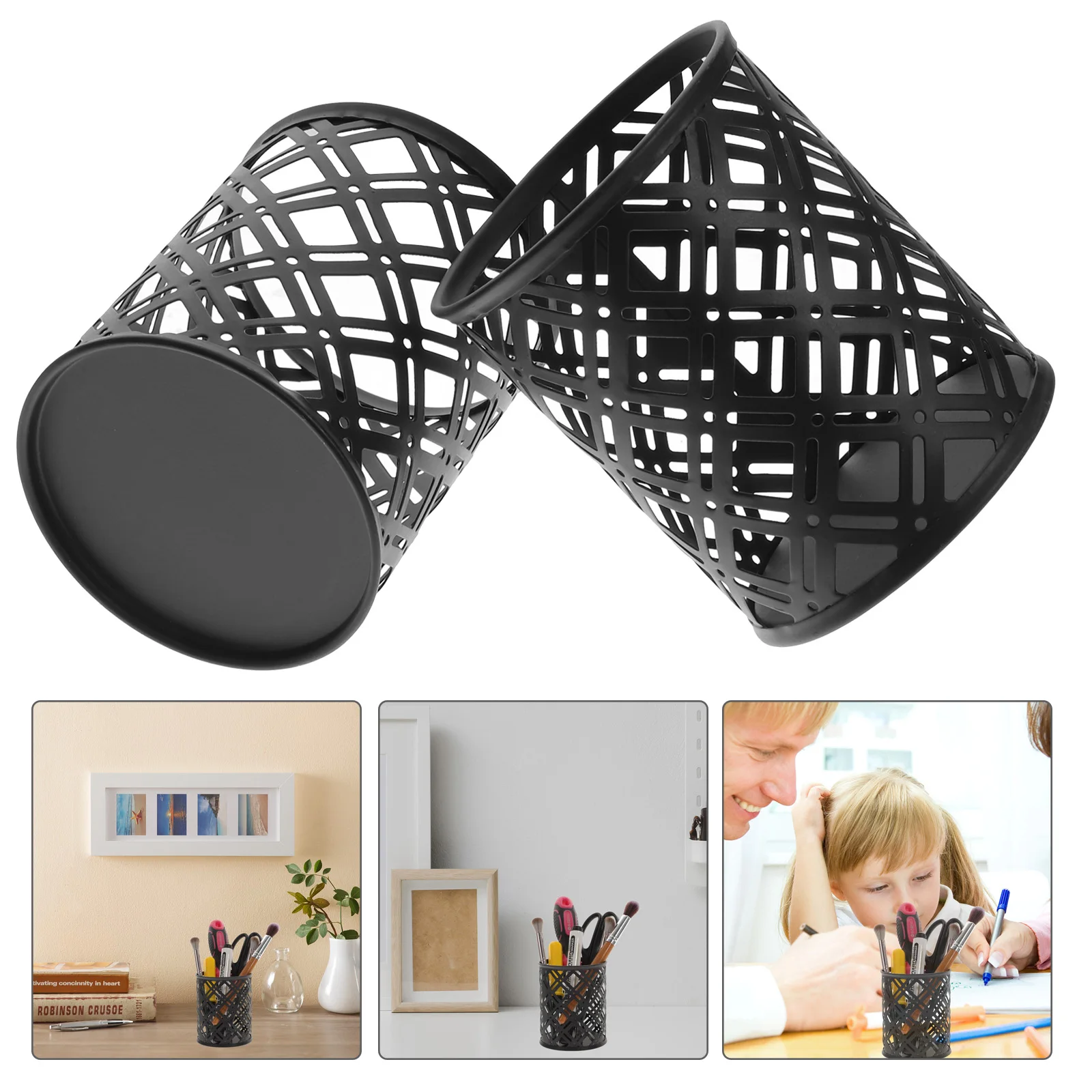 2 Pcs Office Pen Holder Pencil for Desk Pens Work Make up Small Organizer Can Metal Desktop Accessories