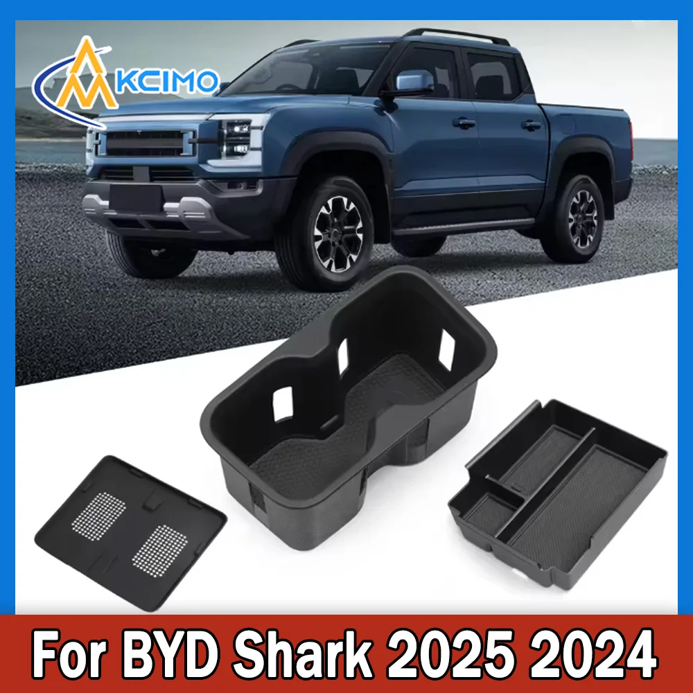

Armrest Storage Box/Car Cup Holder/Wireless Charging Anti Dirt Pad Accessories Organizer Black For BYD Shark 2025-2024
