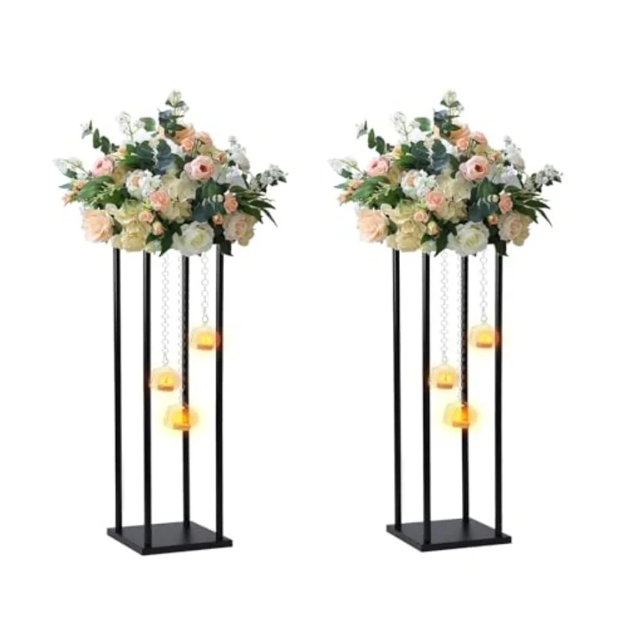 

Rectangular Metal Wedding Flower Stand Vase with Hanging Glass Globe Terrarium Tealight Candle Holder, Multifunctional Geometri