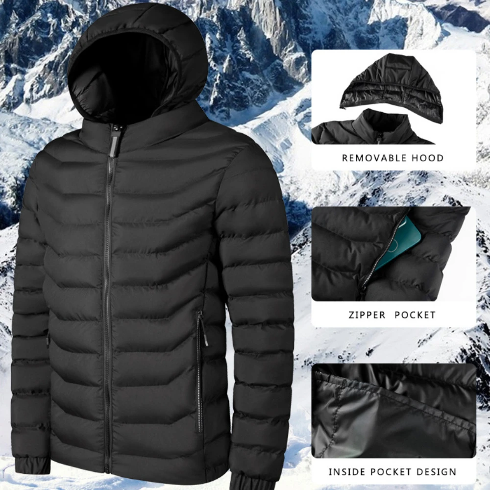 Autumn Winter Jacket Men Slim Cotton Jacket Hooded Parkas Light Thin Coat Zipper Long Sleeve High Quality Luxury Brand Outerwear