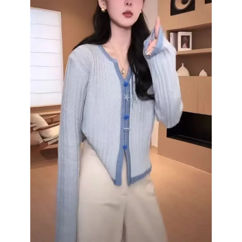 

Пуловер с пуговицами и v-образным вырезом, модный вязаный кардиган, женский свободный топ