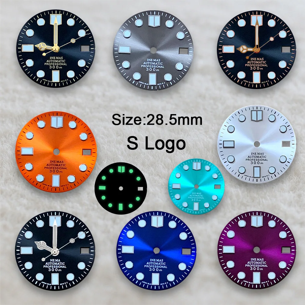 

28.5mm Sunray Dial SUB/SKX007 DIal Suitable For NH35/NH36 Movement Fit 3/3.8 o'clock Green Luminous Watch Accessories S Logo