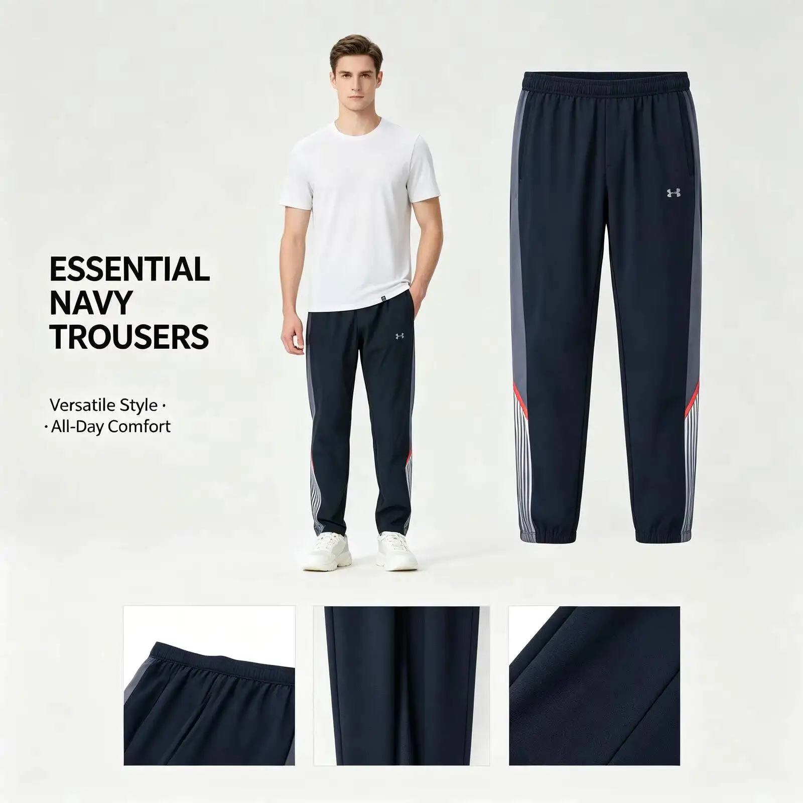 New Under Armour Navy Slim Straight Pants for Women Men Smooth Fabric Casual Trousers Versatile Business Daily Wear 6005899-001
