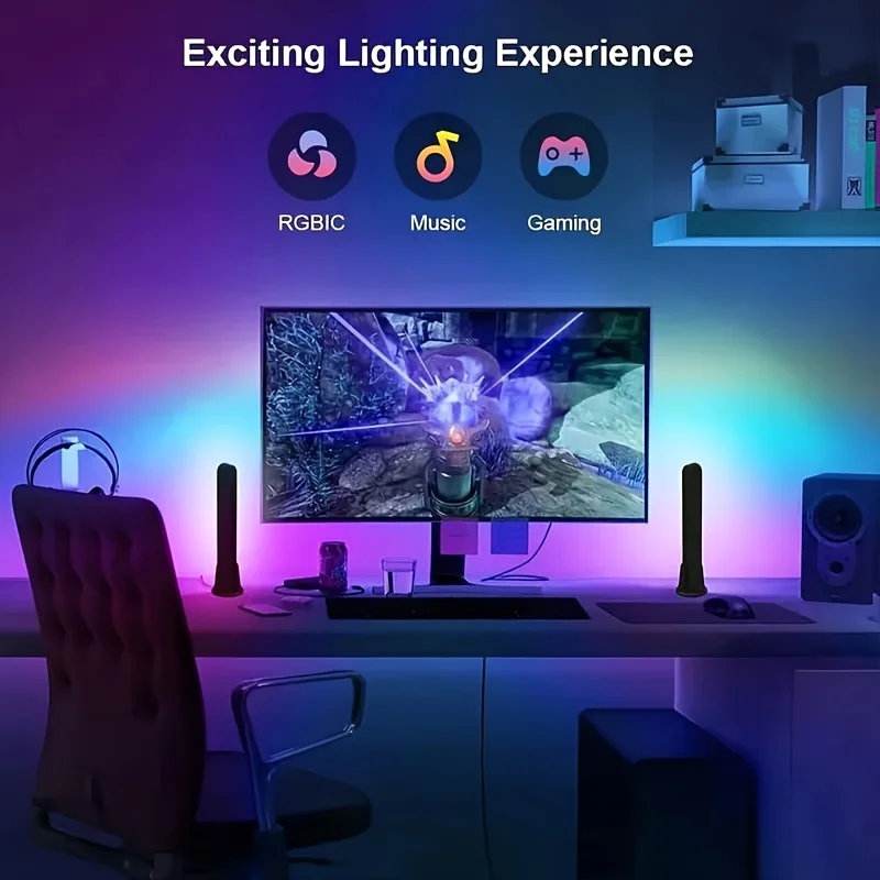 Luz ambiente rgb de 16 cores com controle remoto, 1/2 pacotes, lâmpada de mesa led inteligente para sala de jogos, tv e mesa, decoração de festa, barra de luz