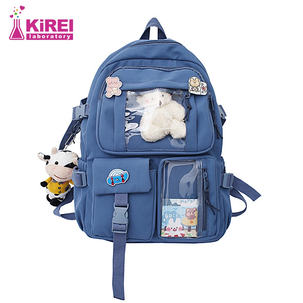 

Elementary and middle school students multi pocket solid color large capacity multi functional backpack travel bag for girls