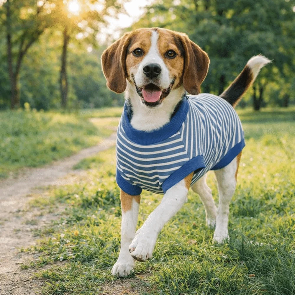 

Striped Dog Sterilization Suit Warm Comfortable Fleece Anti-Licking Vest Washable Post-Operative Suit Weaning Period