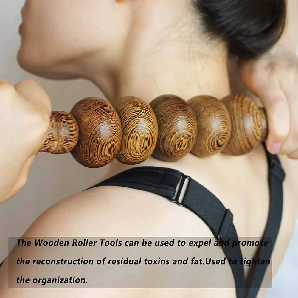 Wooden Roller Massage Stick, Handheld Body Gua Sha Tool, Maderoterapia Kit, Muscle Relax Tool Anti Cellulite Waist Massage