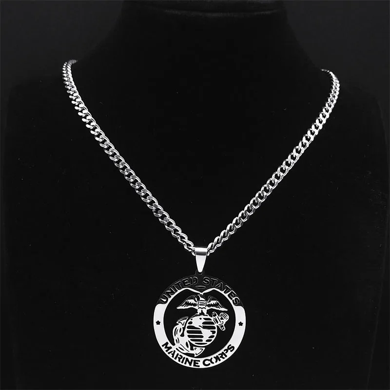 United States Marine Corps Medal Necklace Hollow Stainless Steel US Army Signet Pendant Necklaces Jewelry collier homme N6183S03