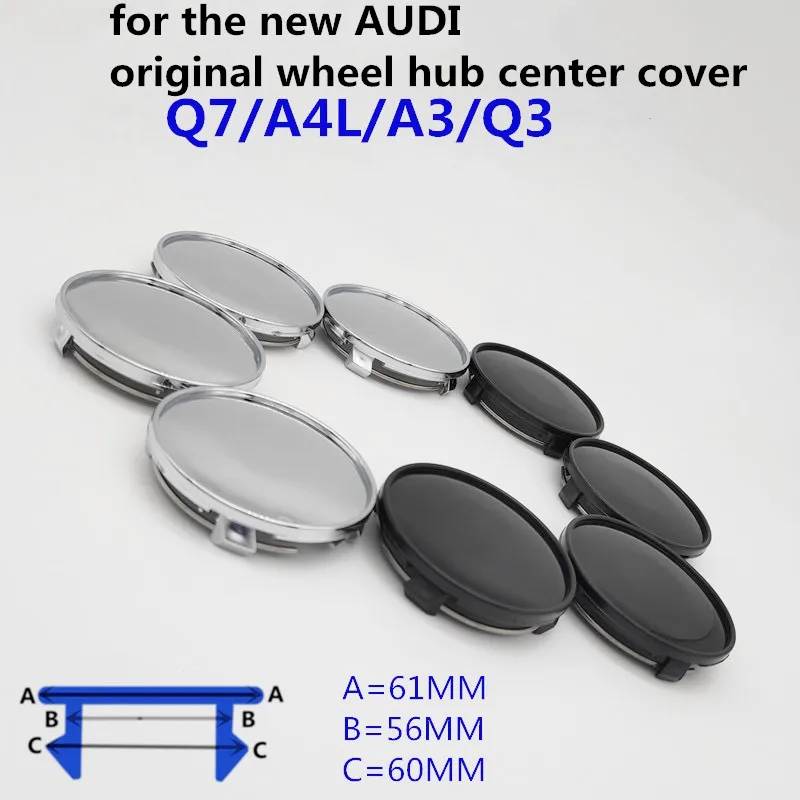 

61mm Black /Silver No Logo Car Wheel Center Cap For Audi New Q7 A4 A3 Q3 Car Rim Replace Hubcap Auto Rim Hub Cover Accessories