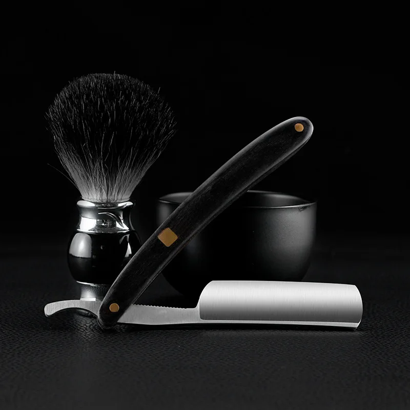 레트로 스트레이트 남성 면도기, 접는 이발사 수염 목구멍 면도 칼 절단 도구 나무 손잡이 선물