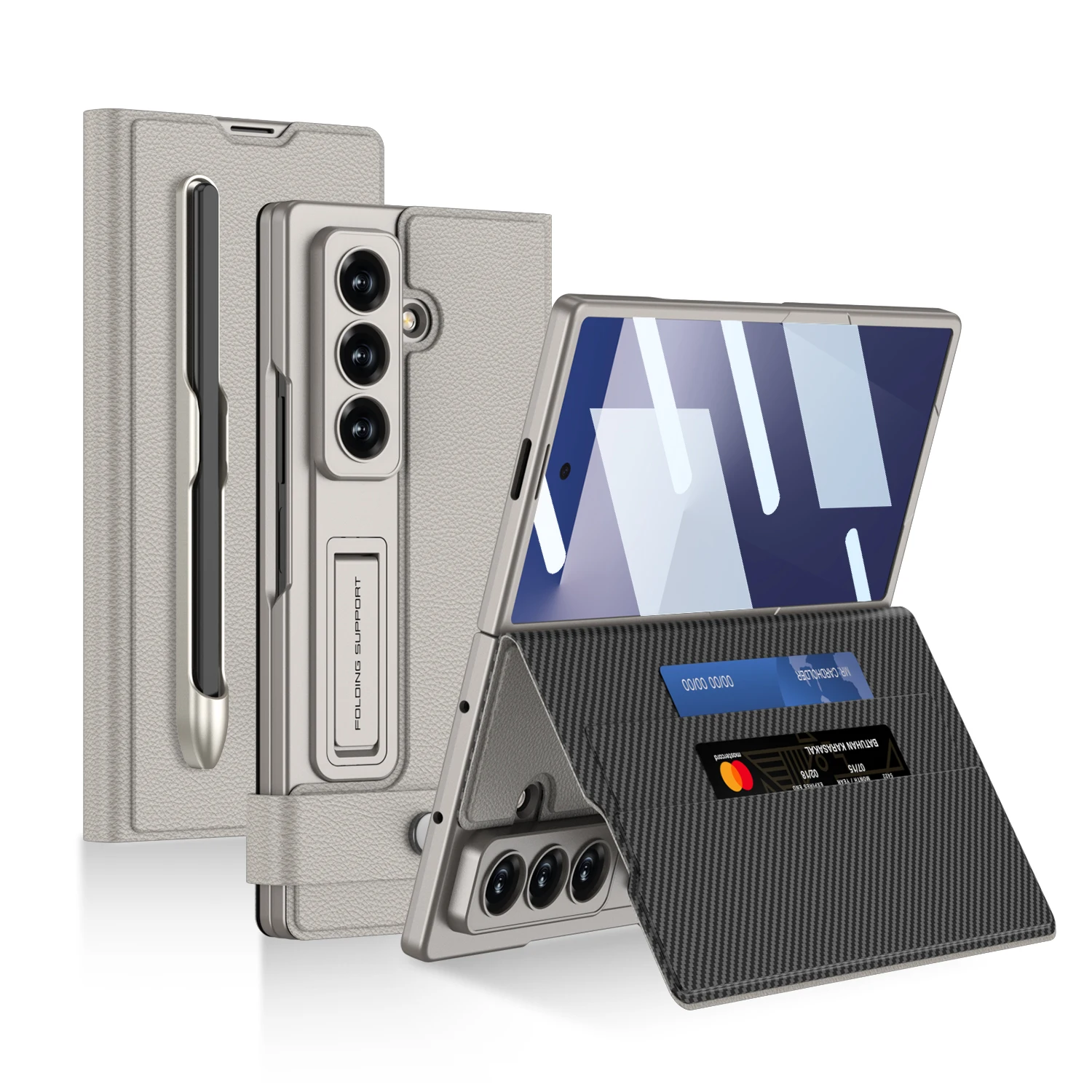 حافظة لهاتف سامسونج جالاكسي Z فولد 7 فاخرة من جلد البولي يوريثان ومحفظة للبطاقات وغطاء خلفي واقٍ لهاتف سامسونج Z Fold 7