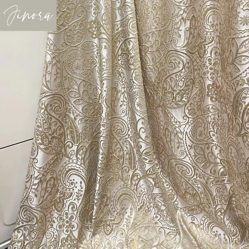 American Light Luxury Off-white Curtains for Living Room Bedroom Villa Retro Platinum Flower Baroque High-end Curtain Customized