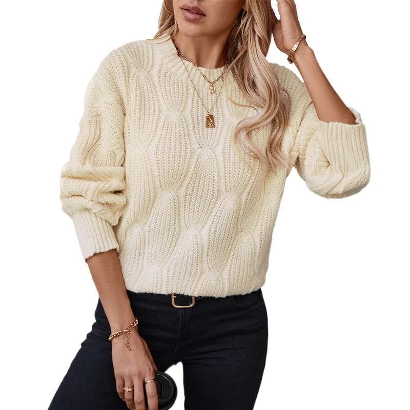 

Однотонный вязаный свитер с круглым вырезом, осенне-зимняя новинка в стиле ретро, с длинными рукавами, в европейском и американском стиле.