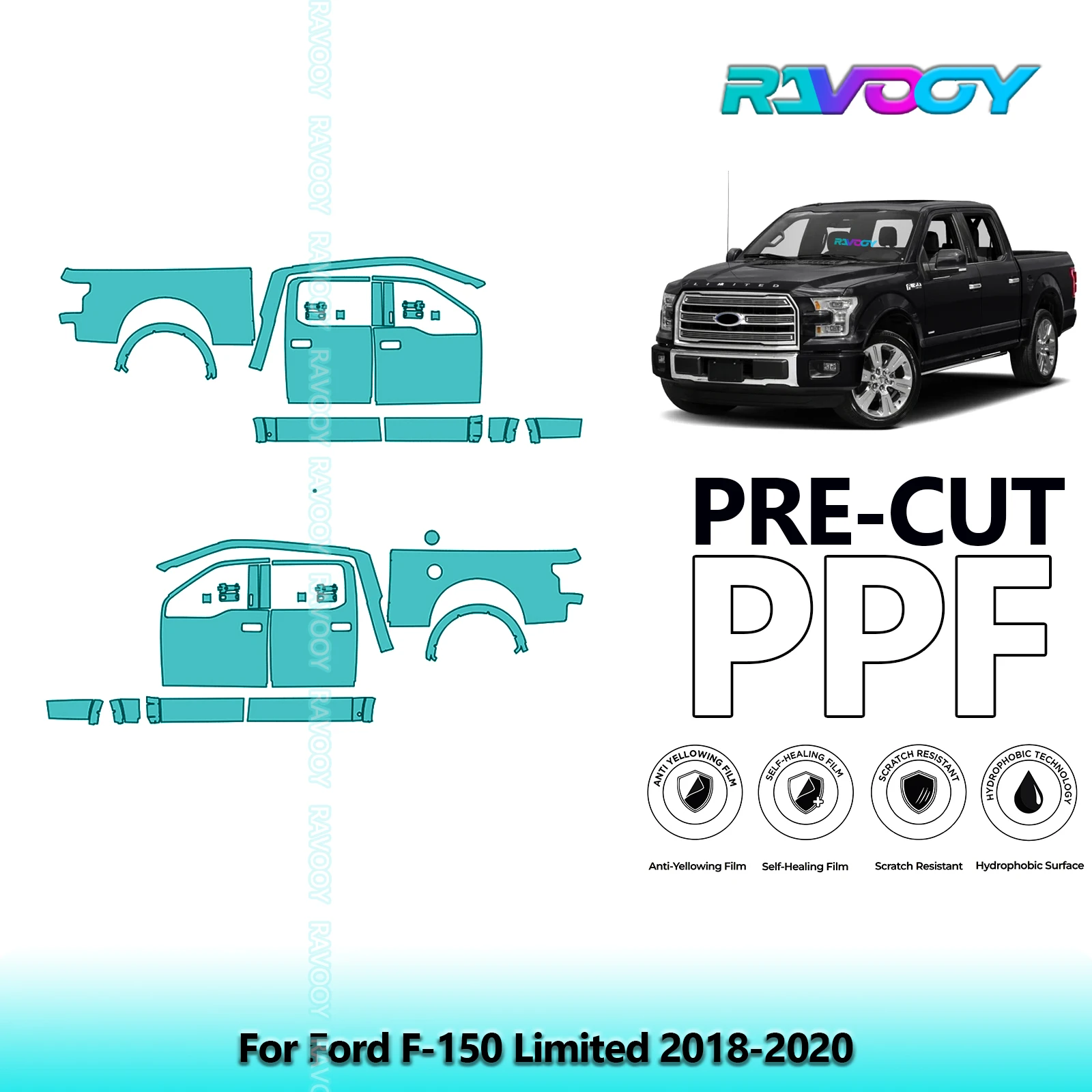 

For Ford F-150 Limited 2018-2020 8.5mil Clear Matte Pre-Cut PPF Door & A/B Pillar Kit TPU Paint Protection Film Set