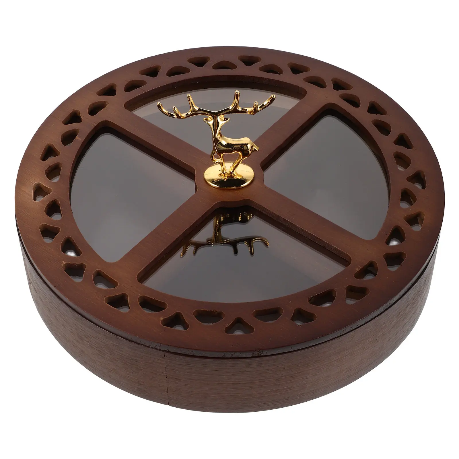 

Four Compartment Snack Container Bamboo Dry Fruits and Nuts Tray Sealed Storage Organizer Divided Serving Plate