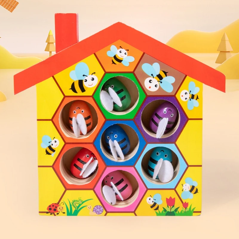 Houten Speelgoed Kleur Cognitie Clip Kralen Bijpassende Klem Bee House Trap Spel Vroeg Educatief Speelgoed Cadeau Voor Kinderen