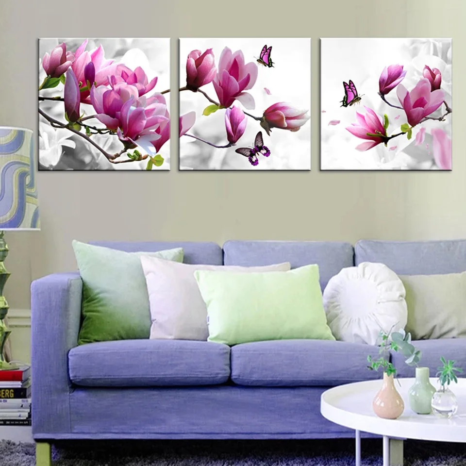 Diamond Painting Triptych Magnolia Flowers Diamond Embroidery Newly Arrived Cross Stitch Kits DIY Mosaic Picture Home Decor